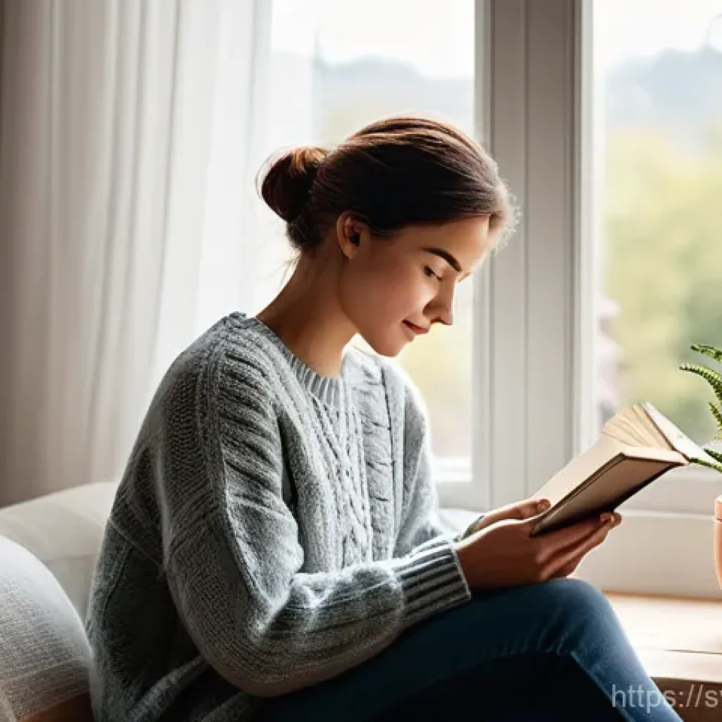 언플러그드 시간 관리 체크리스트 - **A Serene Moment of Digital Detox:**
"A young woman in her late 20s or early 30s, dressed in a ...