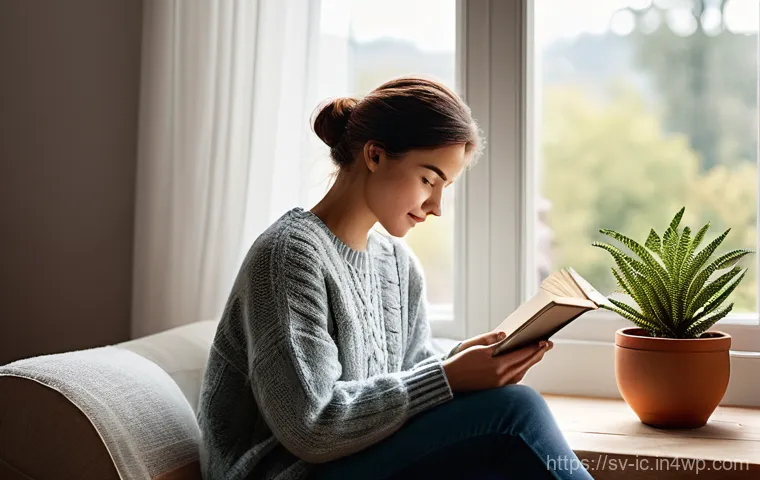 언플러그드 시간 관리 체크리스트 - **A Serene Moment of Digital Detox:**
    "A young woman in her late 20s or early 30s, dressed in a ...
