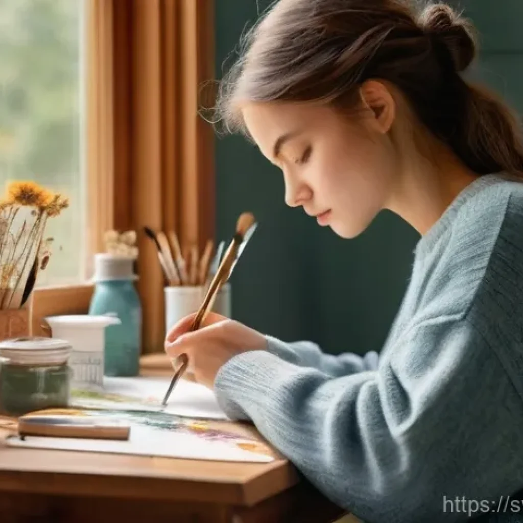 언플러그드 시간 관리의 장기적 이점 - **Prompt: Serene Artistic Focus**
"A young woman, approximately 28 years old, with soft, natural...