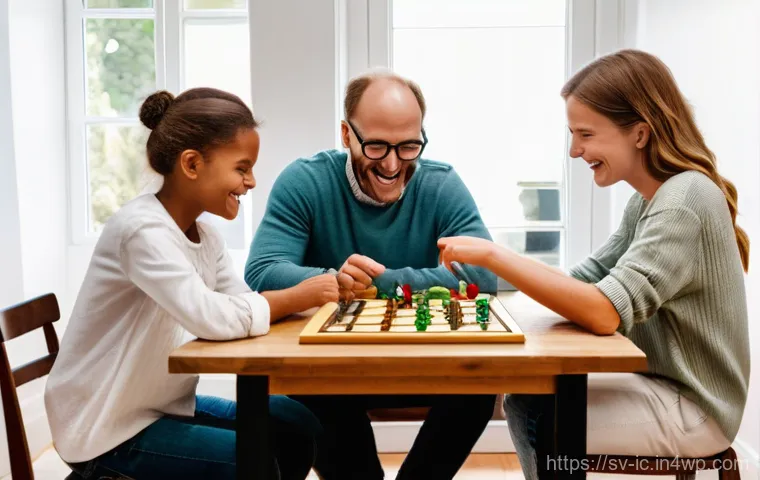 주말 언플러그드 시간 관리 아이디어 - **Prompt:** A cheerful family of four (two adults, one girl aged 7, and one boy aged 9) enjoying an ...