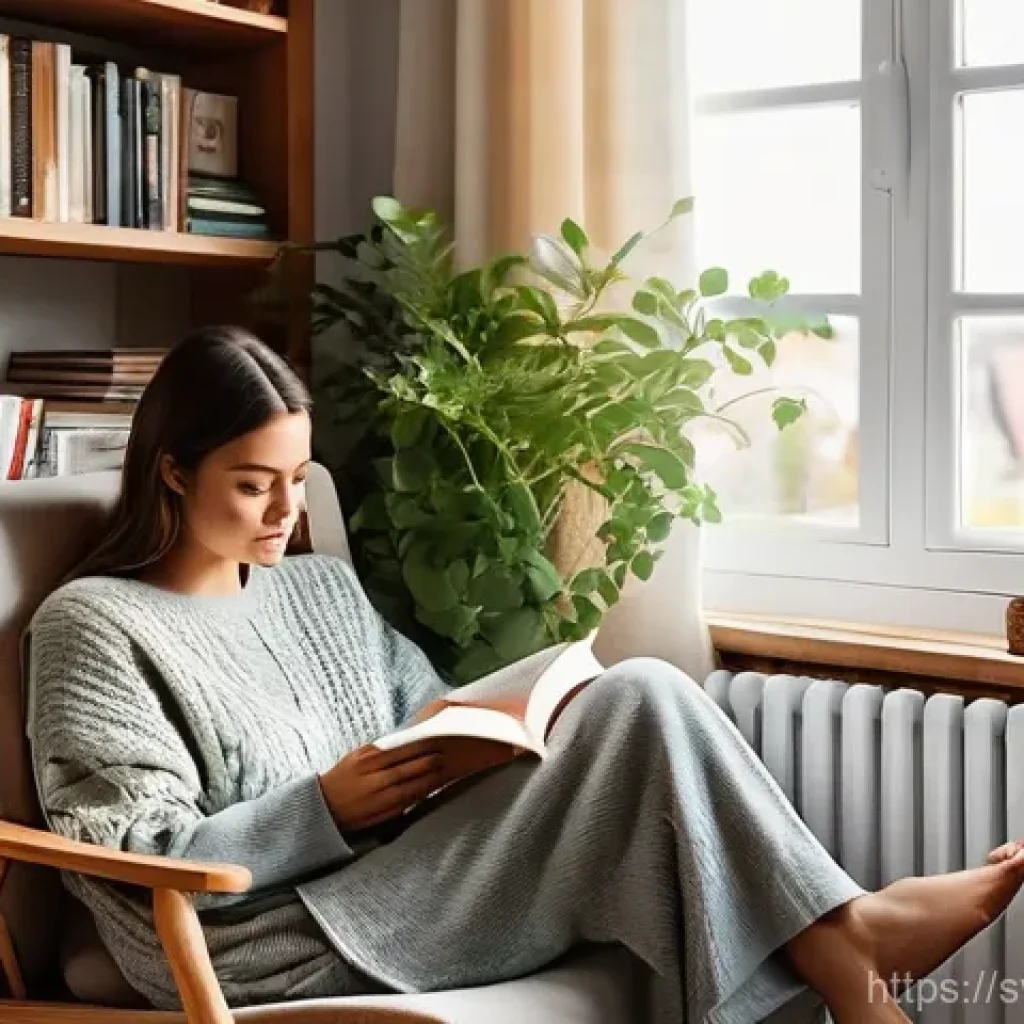 언플러그드 주간 계획 세우는 법 - **A Cozy, Unplugged Reading Nook:**
A serene and inviting Scandinavian-style reading nook bathed...