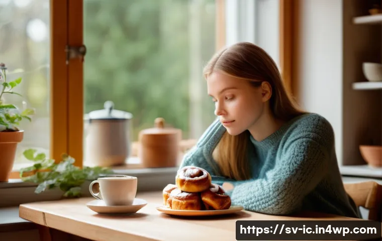 언플러그드 시간 관리의 전략적 기초 - **Prompt:** "A cozy Swedish 'fika' scene. A young woman with light brown hair, wearing a knitted swe...