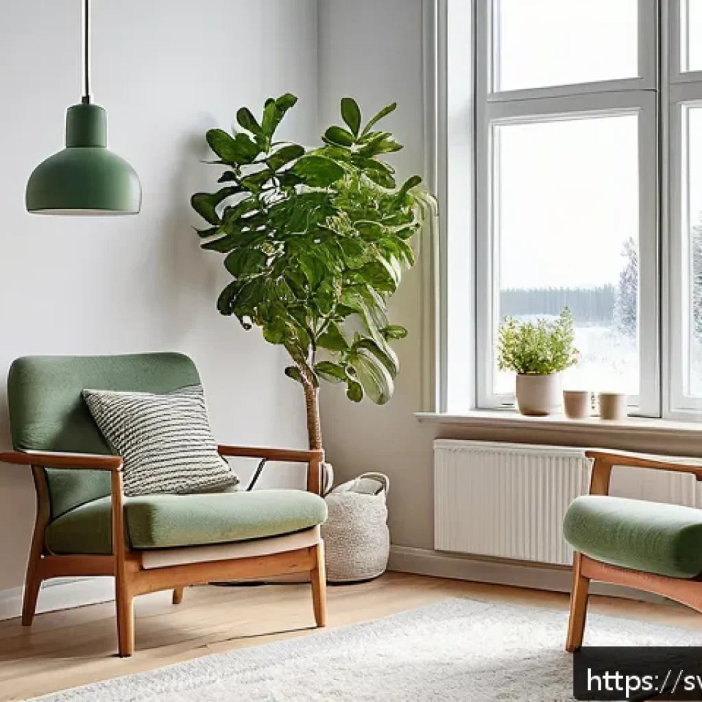 언플러그드 시간 관리의 글로벌 트렌드 - A calm Scandinavian-style living room bathed in soft morning light, featuring a person sitting comfo...