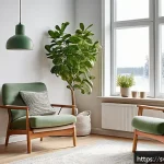 Home 23 언플러그드 시간 관리의 글로벌 트렌드 - A calm Scandinavian-style living room bathed in soft morning light, featuring a person sitting comfo...