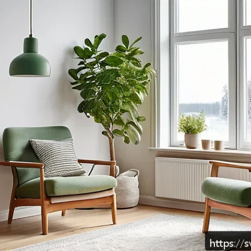 Home 17 언플러그드 시간 관리의 글로벌 트렌드 - A calm Scandinavian-style living room bathed in soft morning light, featuring a person sitting comfo...