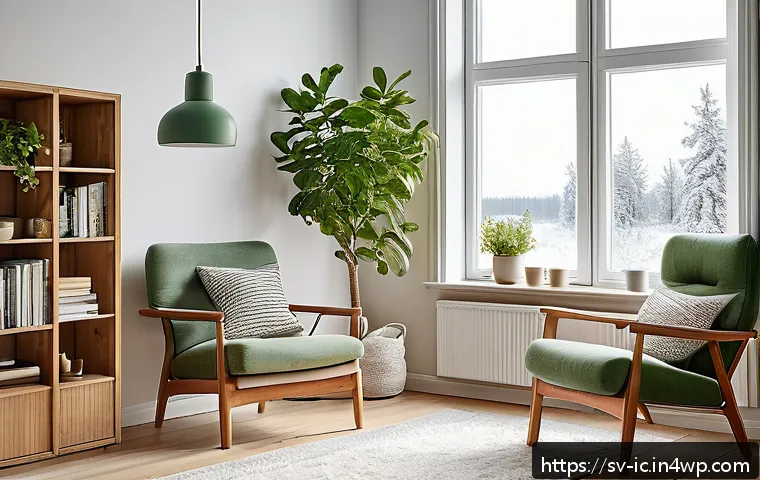 언플러그드 시간 관리의 글로벌 트렌드 - A calm Scandinavian-style living room bathed in soft morning light, featuring a person sitting comfo...